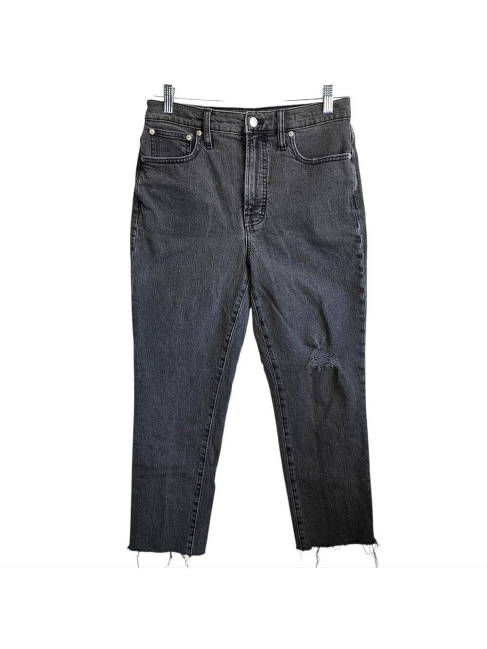 Madewell High Rise Black Distressed Straight Leg Jeans The Perfect Vintage Jean - Picture 3 of 13